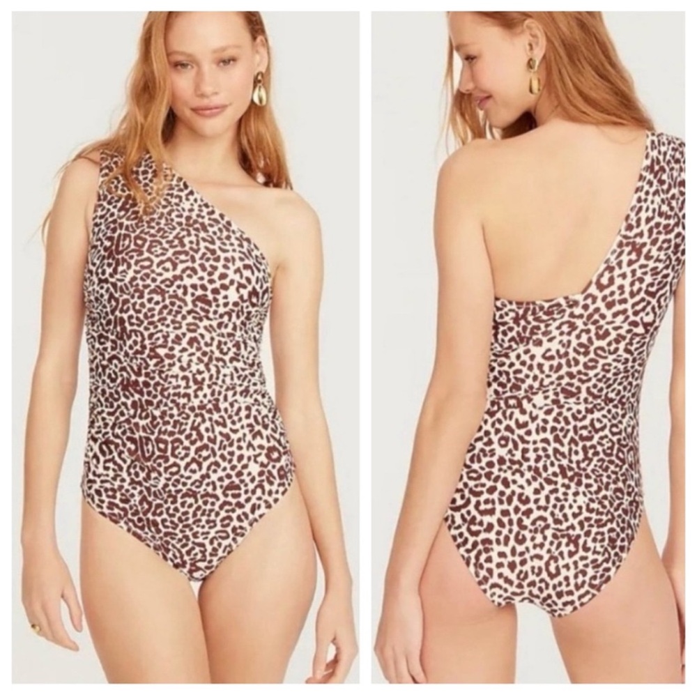 J Crew Ruched one-shoulder one-piece in leopard sz 6 NWT
